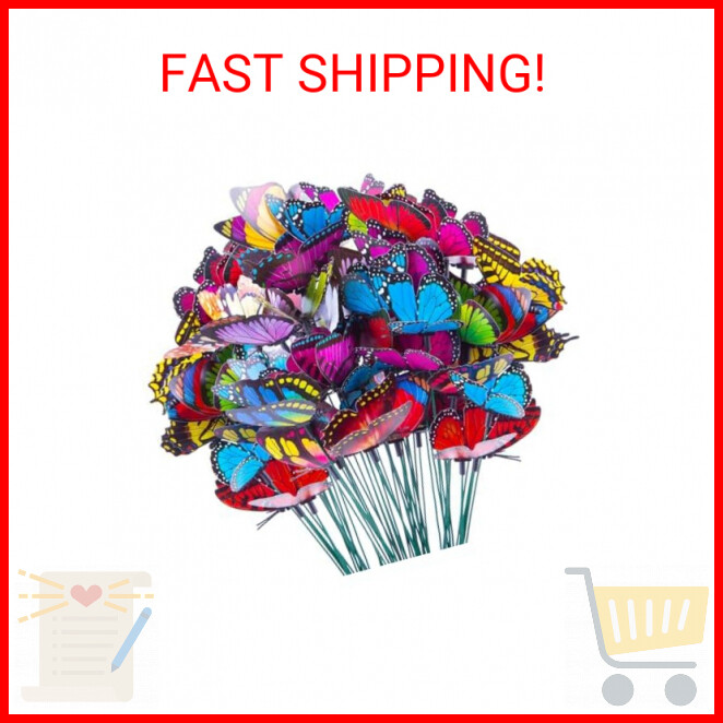 50pcs 11.5 Inch Colorful Plastic Butterfly Garden Stakes for Outdoor Decor