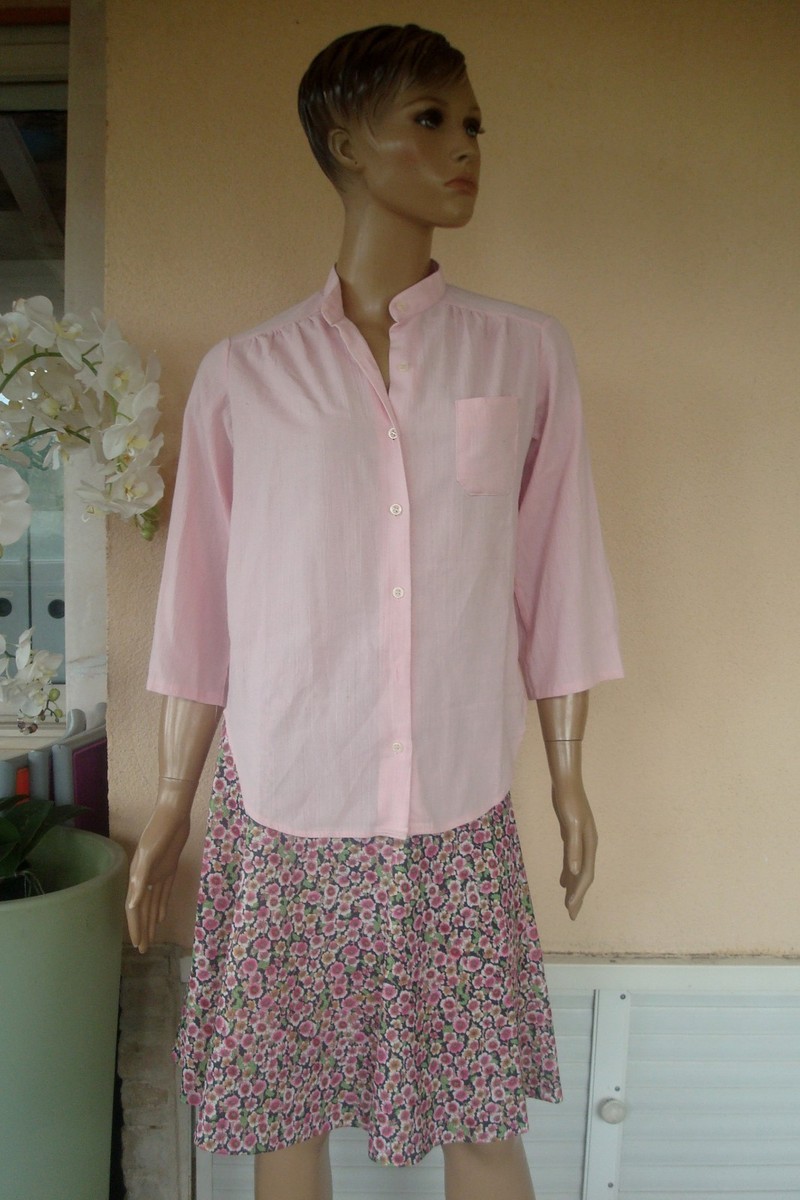 Chemise Vintage Manches Courtes Broderies Blanches Taille 38/40 - Viscose/polyester - Occasion
