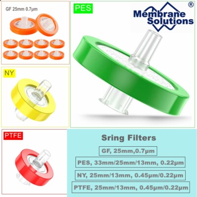 PES/PTFE/NY/GF Syringe Filters 0.22μm/0.45μm 25mm/13mm Hydrophilic ...