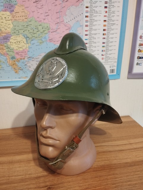 Vintage Soviet steel firefighter helmet KP-55, mid XX century, USSR