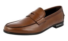 PRADA Leather Penny Loafer Dress Shoes - Logo Heel Brown - NEW -  US 8.5 EU 41,5