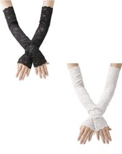 HALITOSS Women Lace Floral UV Protection Long Lace/Solid Colored Fingerless...