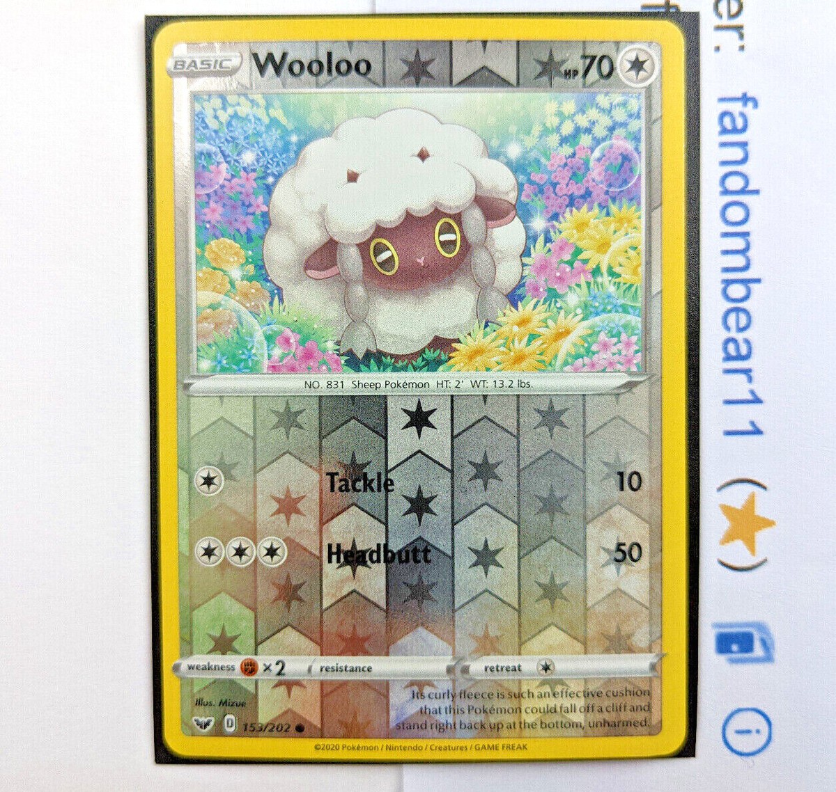WOOLOO REVERSE HOLO card Sword & Shield Base Set 153/202 Pokemon