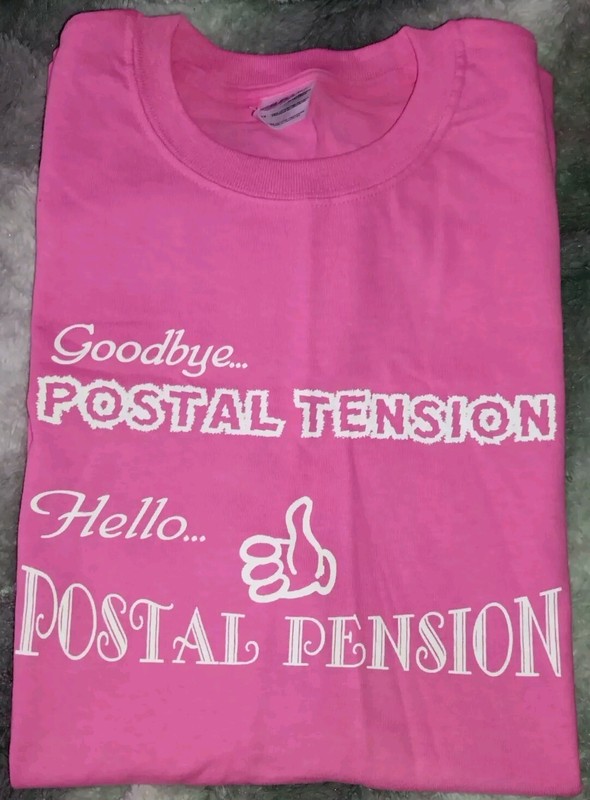Retired Mail Carrier Pink T-shirt Size L Goodbye Postal Tension, Hello Pension 