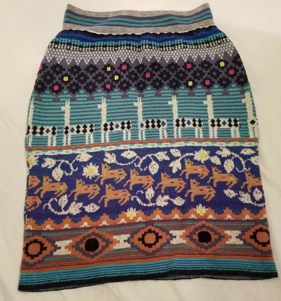 Suéter Anthropologie HWR Multicolor Mezcla de Lana Falda Lápiz Tejido Llama Arte Talla S
