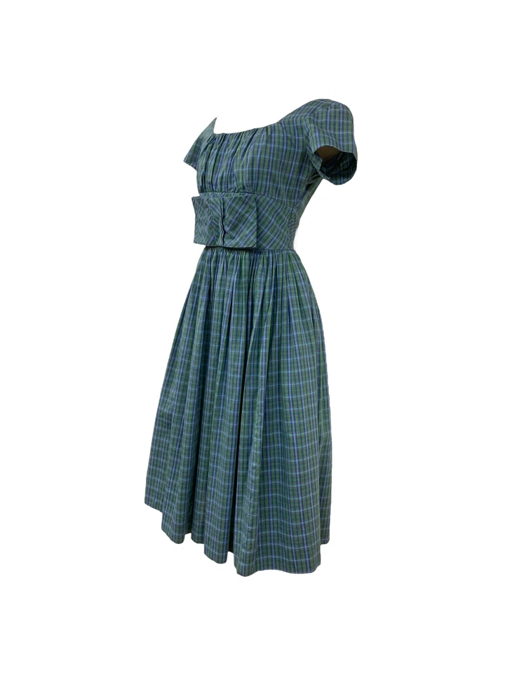 Vestido de fiesta vintage de los años 50 de diseñador Jonathan Logan a cuadros detalle de lazo Foto 4 de 4