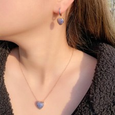 Lady Lovely Gold Plated Small Heart Necklace Earrings Cubic Zirconia Jewelry Set