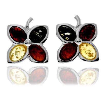 925 Argento Sterling & Vera Ambra Baltica Multi-Stones Fortuna Trifoglio Fiori