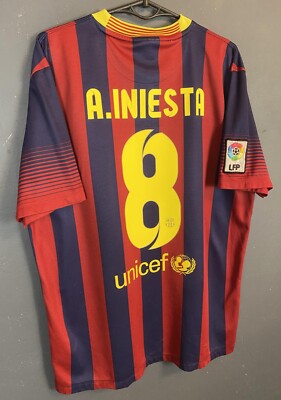 MEN'S NIKE FC BARCELONA 2013/2014 INIESTA #8SOCCER FOOTBALL SHIRT