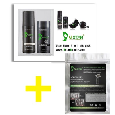 Hair Loss Concealer BALCK Gift Pack 12g Ustar Hair Fibers 4in1 Add Refill Bag 