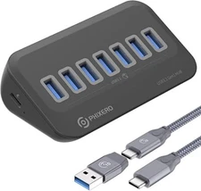 PHIXERO 7 Ports USB 3.2 Hub USB C to A/C Docking Station Type C Splitter Adapter