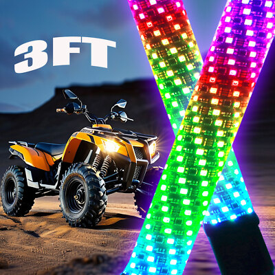 2PCS 3FT LED Whip Light RGB Spiral Chasing Light Flag Pole Antenna For Can-Am X3