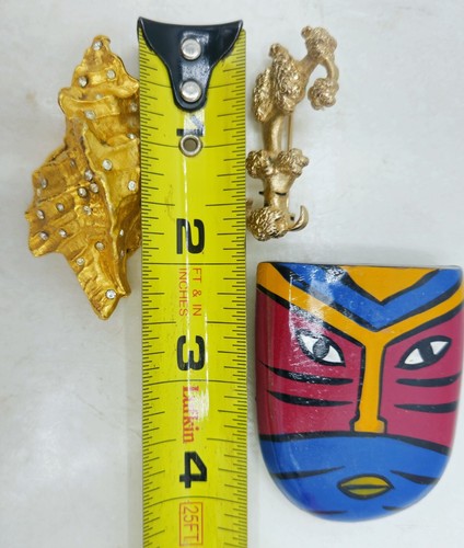 6 Vntg Brooch Pins: Big Cats, Dogs, Sea Creature, African Mask, Missing Stones - Picture 20 of 24