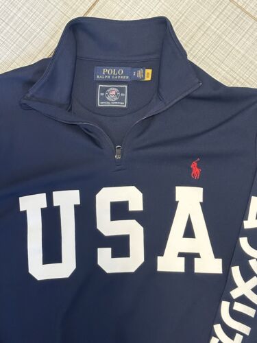 POLO RALPH LAUREN Men’s Navy Team USA Tokyo Olympics Quarter-Zip Pullover NWOT - Picture 3 of 7