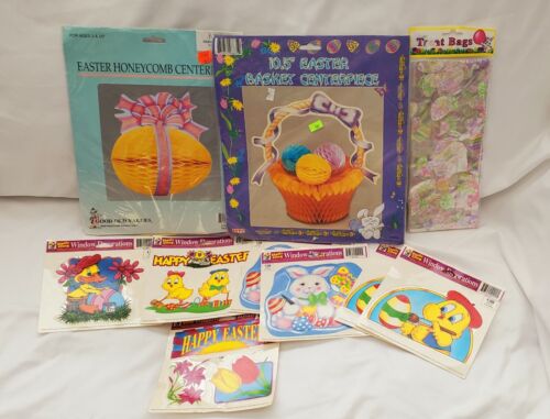 Vintage Easter Lot! 2 Lg. HONEYCOMBS  8-Treat bags 7-Window Clings NOS!  - Picture 1 of 4