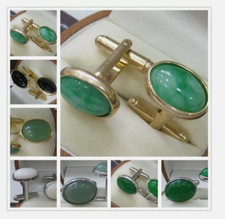 Natural Oval Agate /Jade/Emerald Gems Cufflinks Wedding Party Shirt Cuff Links