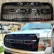 GLoss Black Front Grille For 2009-2014 Ford F150 F-150 Bumper Grill Raptor Style
