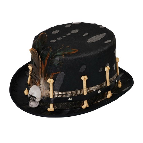 Top Hat Black Voodoo Style Bones Skull 