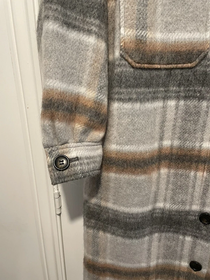 LADIES LA REDOUTE GREY WOOL BLEND CHECKED BUTTON UP COAT UK SIZE 12 BRAND NEW — 第 2/4 张图片