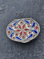 Absolutely Stunning Vintage 935 Sterling Silver & Enamel Pill Box Excellent...