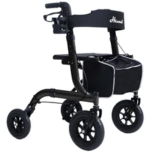 Henmnii All Terrain Rollator Walker for Seniors w/ Seat 10" Front Wheels - Black
