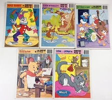 Set of 5 Vintage Tray Puzzles Tom Jerry Chip N Dale Pooh +