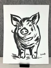 Original Pig Painting On Mixed Media Paper 11x14 Farmhouse Animal Art Rustic