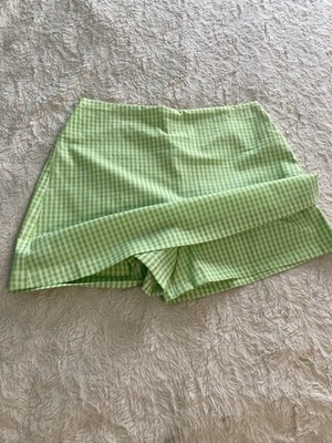Green/White Gingham Athletic Skort w/ Built-In Shorts