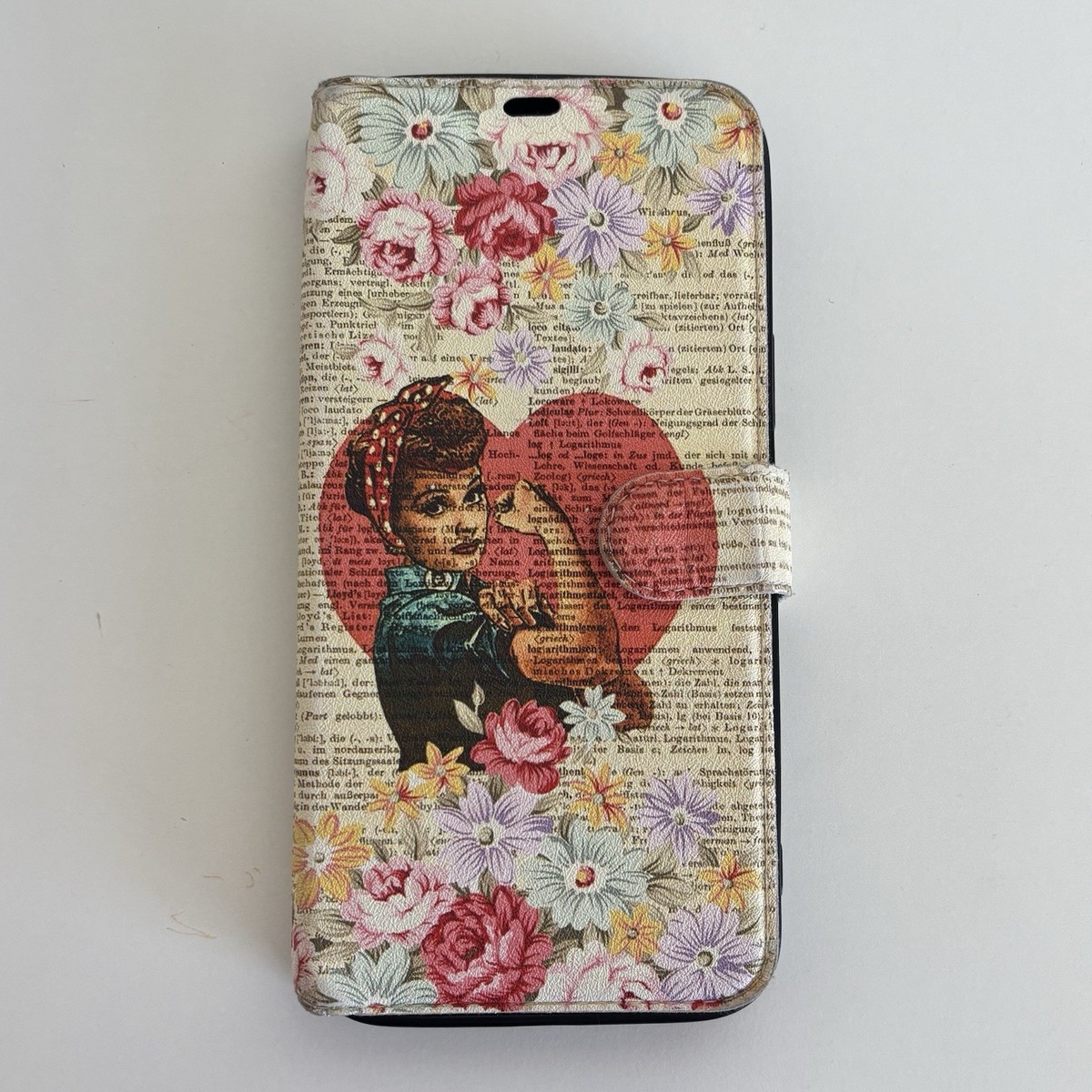 Rosie The Riveter Cell Phone Case Fits iPhone 14 Plus Heart Flowers 1940s