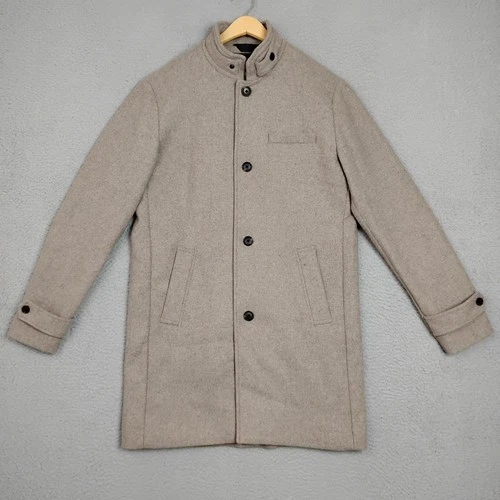 Jack & Jones Overcoat Mens L Greige Melton Jacket Bionic Eco Wool Blend NEW - product listing photo