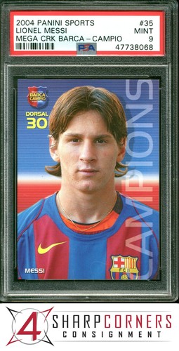 2004 PANINI SPORTS MEGA CRACKS BARCA CAMPIO #35 LIONEL MESSI RC PSA 9