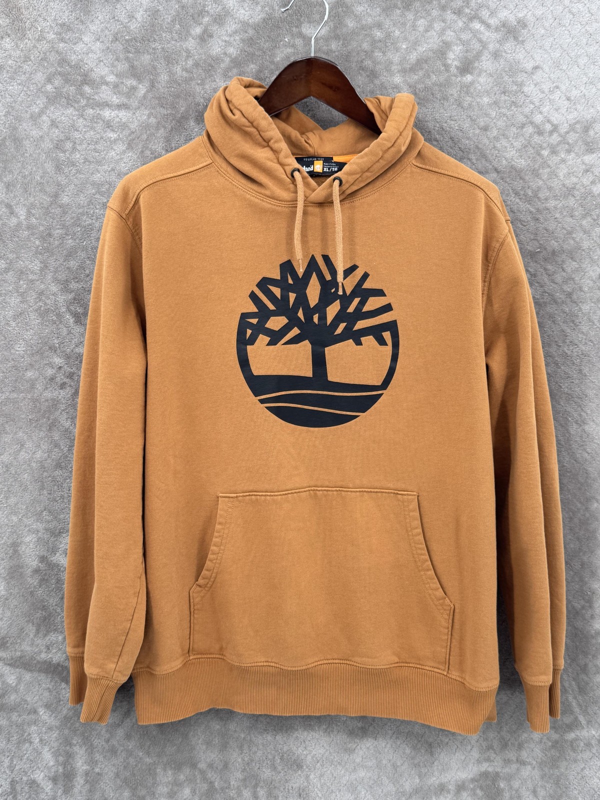 Timberland Hoodie Mens XL Brown Tree Logo Pullover Fleece Sweatshirt Graphic