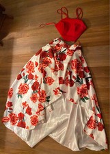 Women’s My Michelle Prom Dress Red Floral Formal Casual 2 Pc. Dress Size 7 🔥