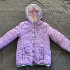 Reversible Eddie Bauer Girls Coat Jacket Purple Cloud Down Puffer S 7/8 Girls