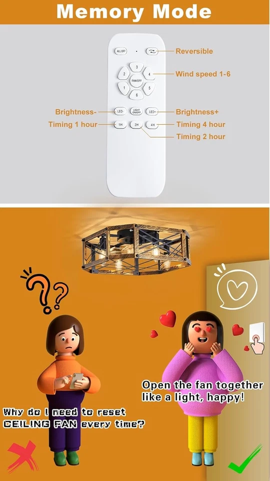 21'' Flush-Mount Ceiling Fan with Dimmable-Light and Memory 21", Bronze - Image 4 of 4