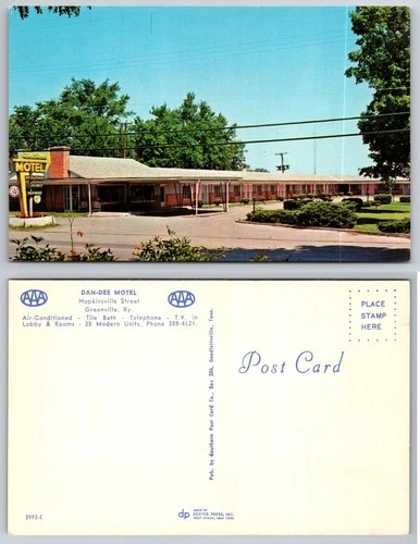 Dan-Dee Motel Greenville Kentucky KY Vintage Chrome Postcard AAA Retro Neon Sign