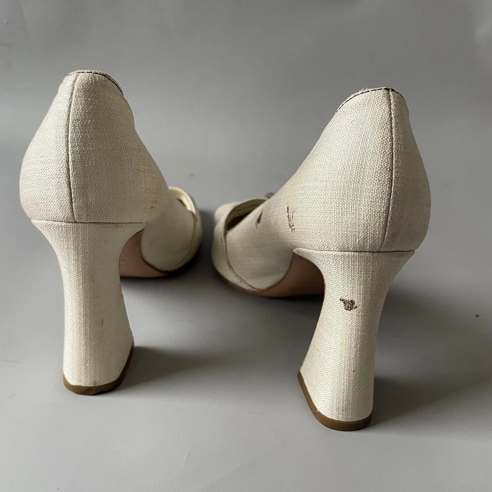 De colección PRADA Y2K Lino Esculpido Tacón Gigante Ojal Hebilla Talla 35 Puntera Cuadrada Foto 4 de 4