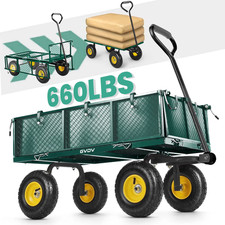 Heavy Duty Steel Garden Cart with Liner, 40" X 20", 660Lbs Capacity, 10" Wheels,
