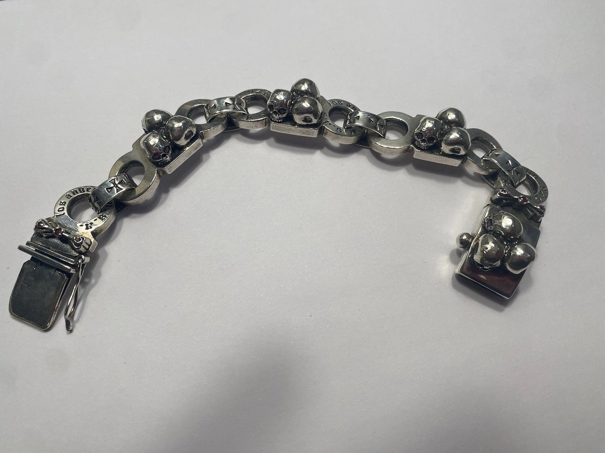 Soffer Ari Skull Bracelet Sterling Silver with 3.35cts of Rubies