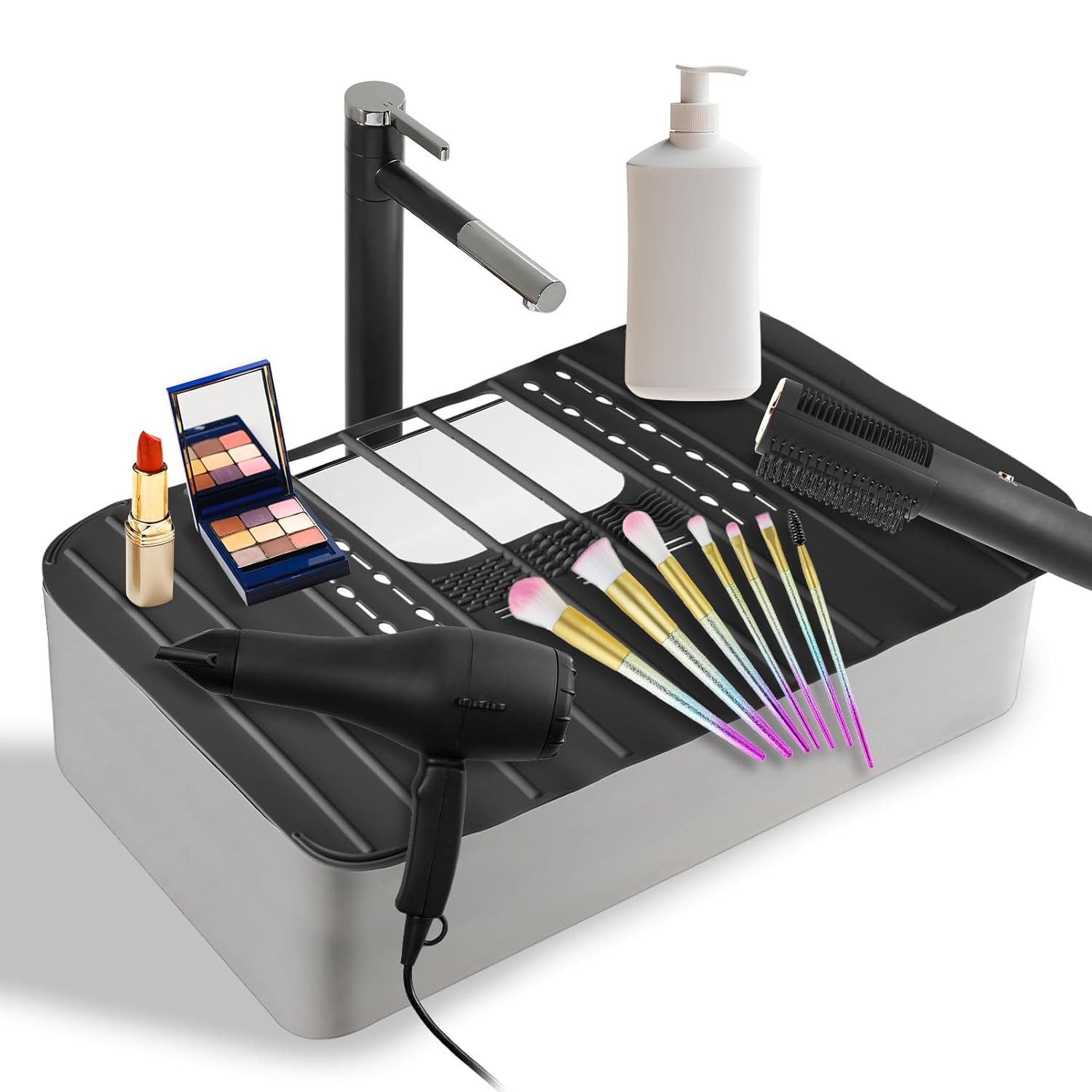 Sink Foldable Cover for Counter Space - Makeup Brush Cleaning Mat - Bathroom Mak