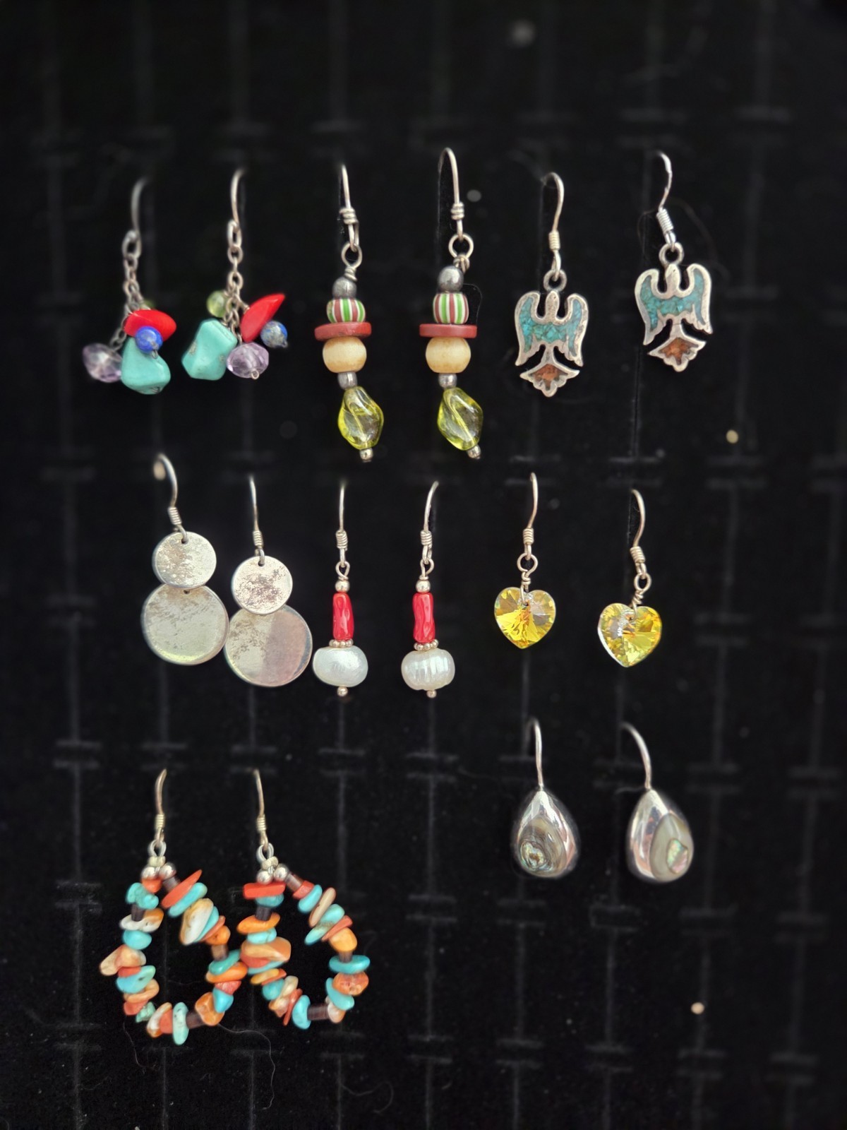 Vintage Sterling Silver Earrings Lot Of 8 Pairs Turquoise Crystal Dangles .925