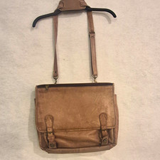vintage leather satchel or overnighter briefcase beige color real leather