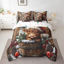 Boys Girls Highland Cow 7 Pieces Bedding Set Queen Size, Christmas Bed in A B...