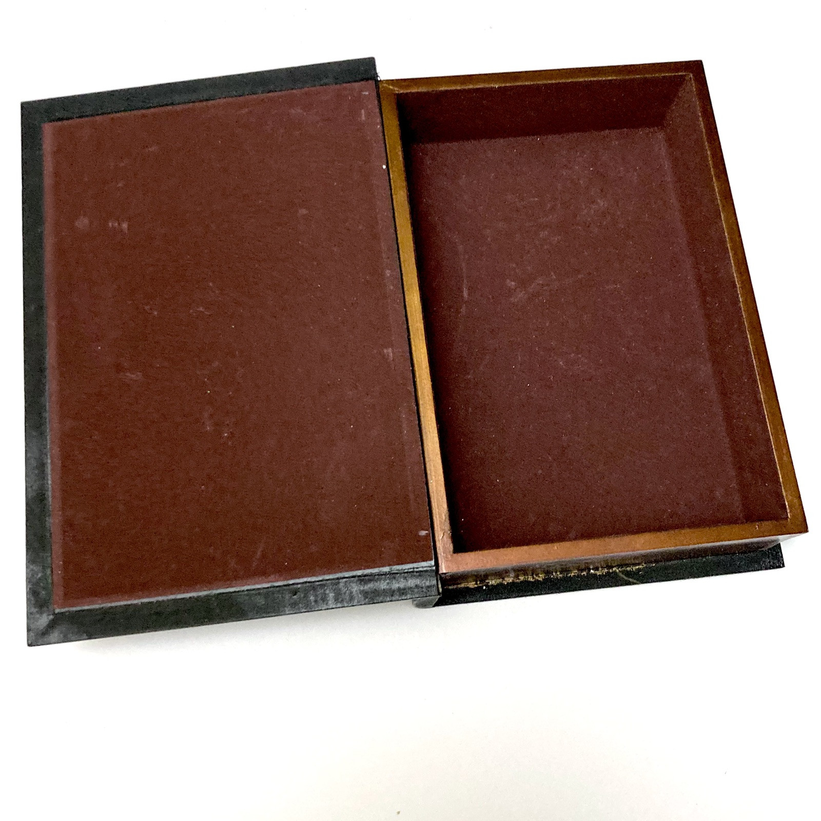 Vintage Decorative Jewelry Storage Wooden Book Box Antique Brown Scroll 8.5"x12"