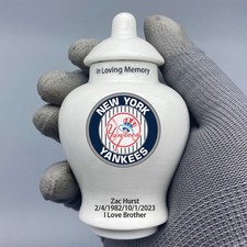 Ceramic Baseball Urn New York Yankees Theme, Custom Text