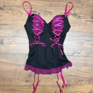 Morbid Threads Corset Y2K Hot Topic 36D Hot Pink Satin Garter Straps Goth Sexy