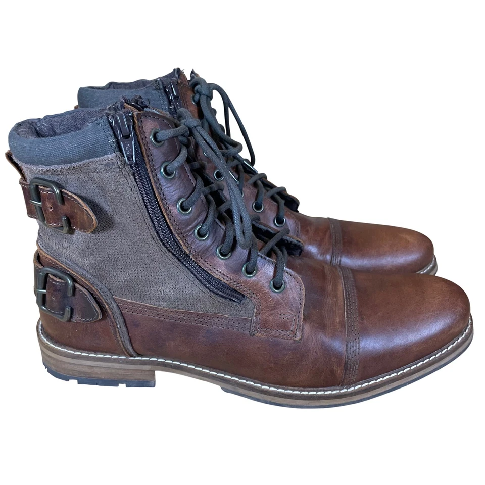 Botas para hombre Franco Fortini talla 11 Dalton cuero marrón con cordones cremallera tobillo informales Foto 2 de 4