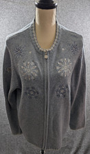 Croft  Barrow Women's Front Cardigan Zip Sweater Snowflake Embroidered Size 1X