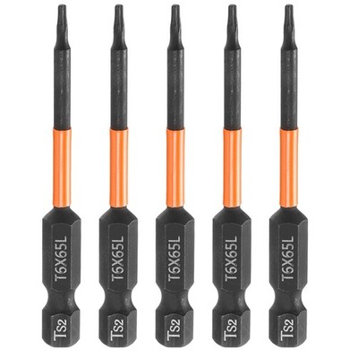 5pcs T6 Torx Screwdriver Bit 2.56'' Long 1/4'' Hex Shank Magnetic Screw Driver