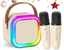 Mini Karaoke Machine 2 Mics Bluetooth 5.0 TWS LED Voice Effects MP3